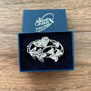 SILVER SCENES Signed MASJ 86 Vintage Fuschia & Butterfly Silver Plated Brooch